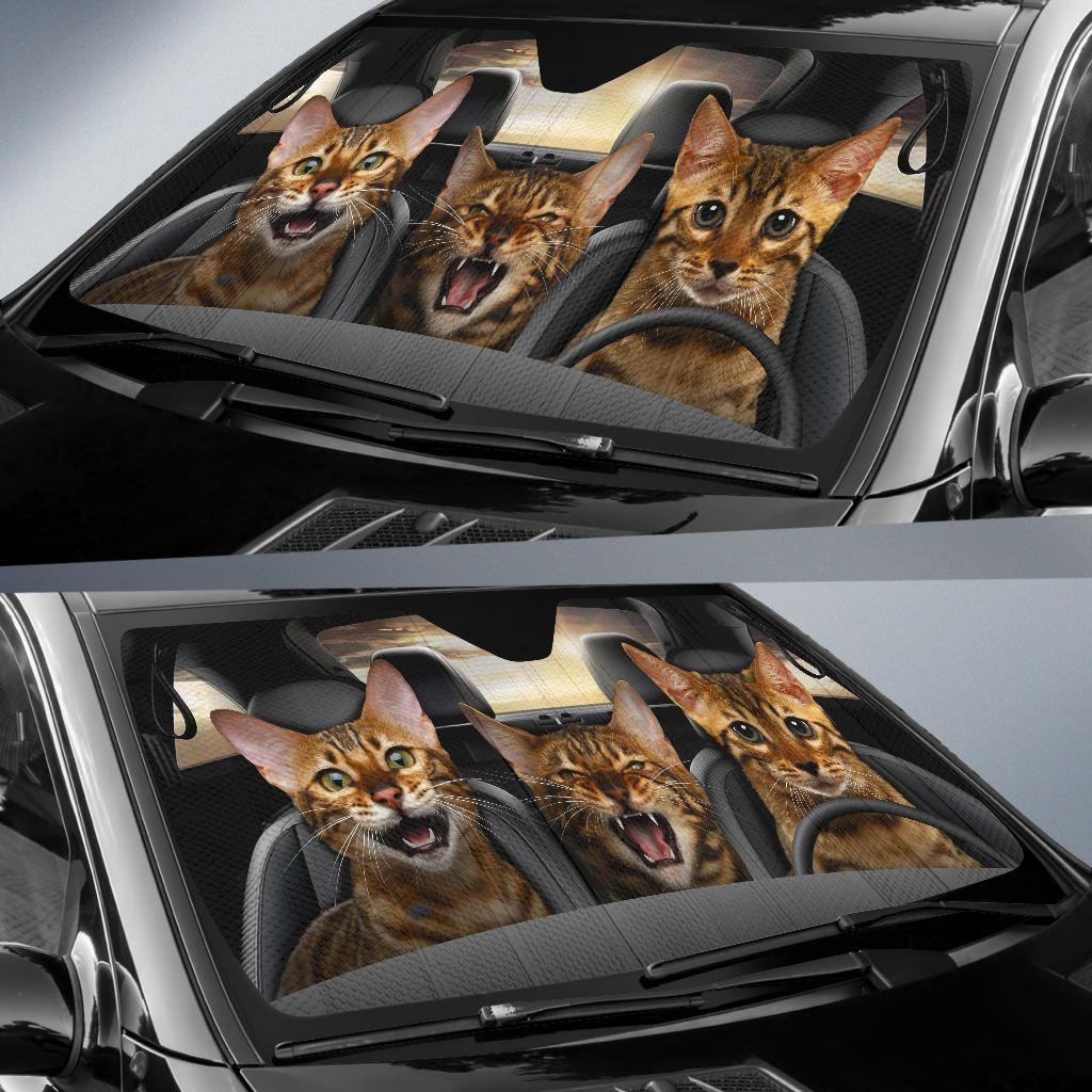 Bengal Cat Car Sunshade Custom Car Interior Accessories For Cat Lovers