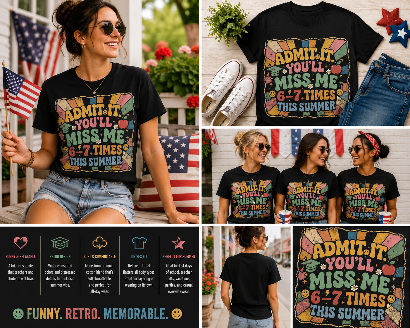 Admit It You’ll Miss Me 6–7 Times This Summer Shirt – Funny Last Day of School Teacher Student Tee, Retro Summer Graphic T-Shirt