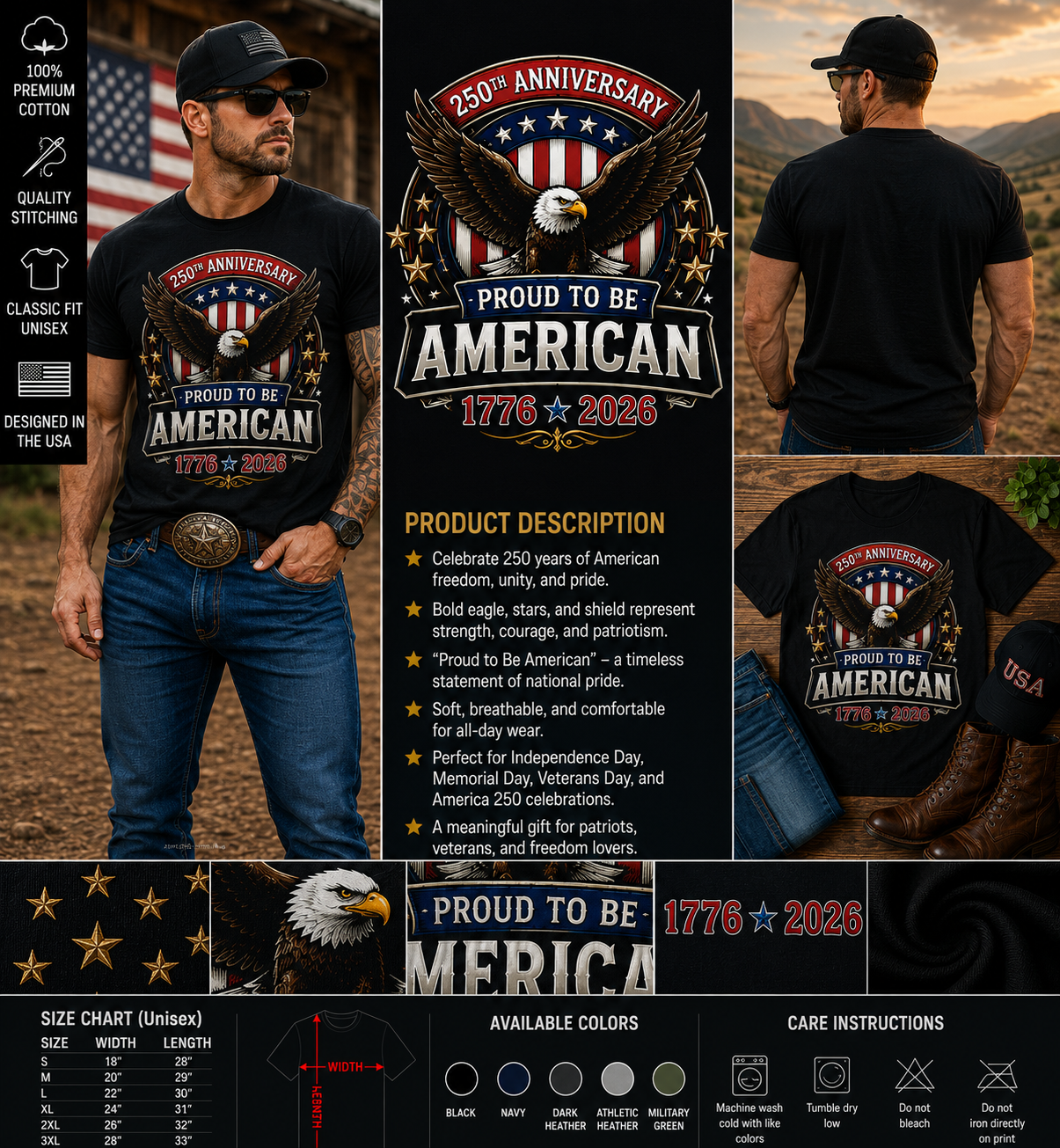 Proud to Be American 250th Anniversary Eagle 1776–2026 Patriotic T-Shirt