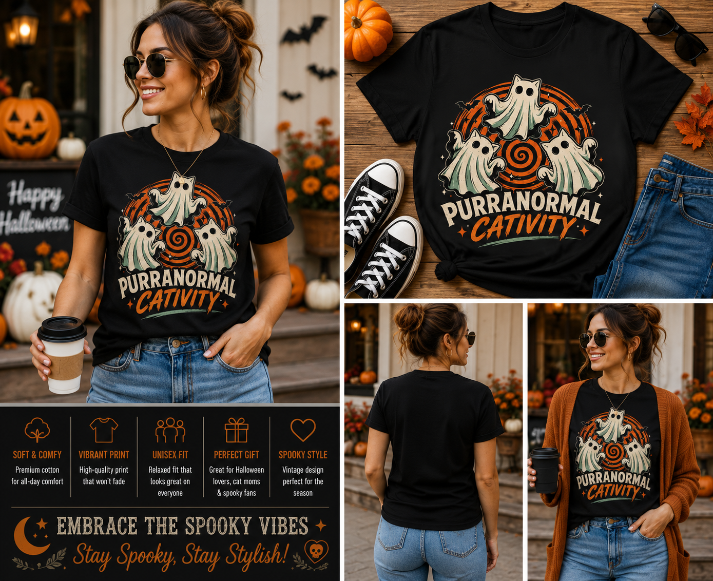 Purranormal Cativity Ghost Cat Halloween T-Shirt – Funny Spooky Cat Tee