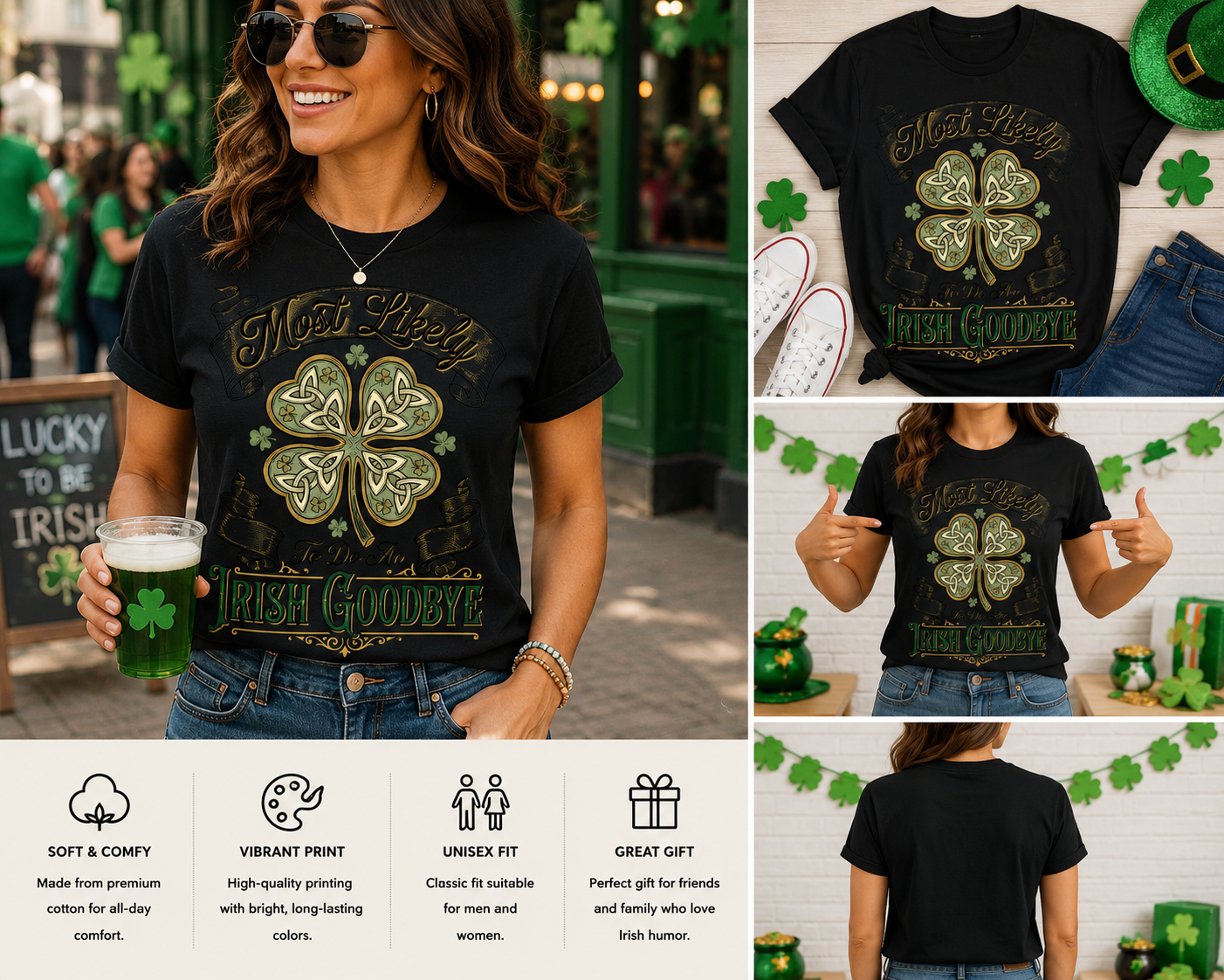 Most Likely To Do An Irish Goodbye Shirt – Funny St. Patrick’s Day T-Shirt – Irish Exit Graphic Tee – Shamrock Clover Party Shirt