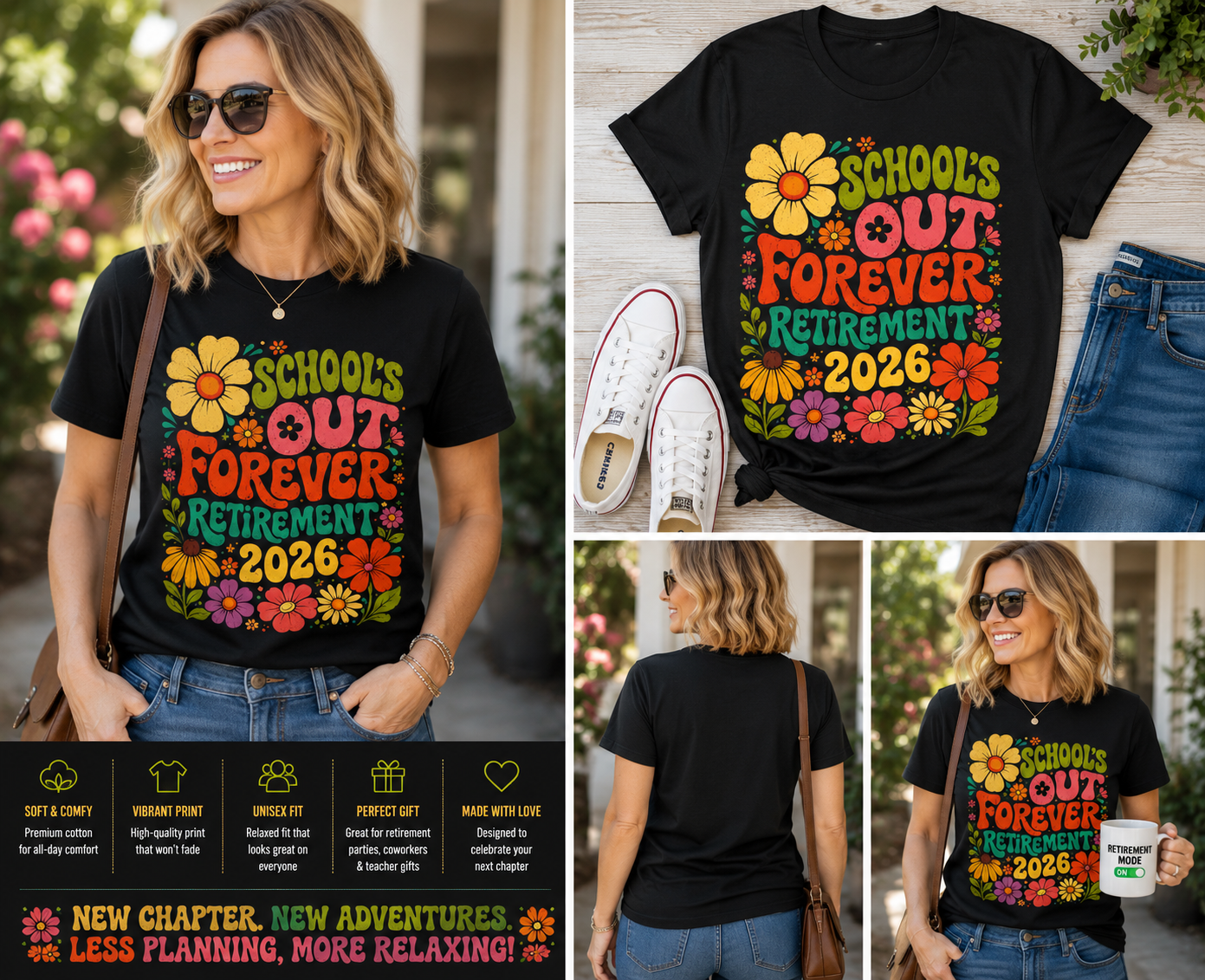 Funny Teacher Retirement Shirt 2026 – Groovy Floral Graphic Tee