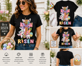 He Is Risen Easter Shirt – Floral Cross Christian Easter T-Shirt – Cute Bunny Religious Easter Tee – Faith Based Resurrection Shirt