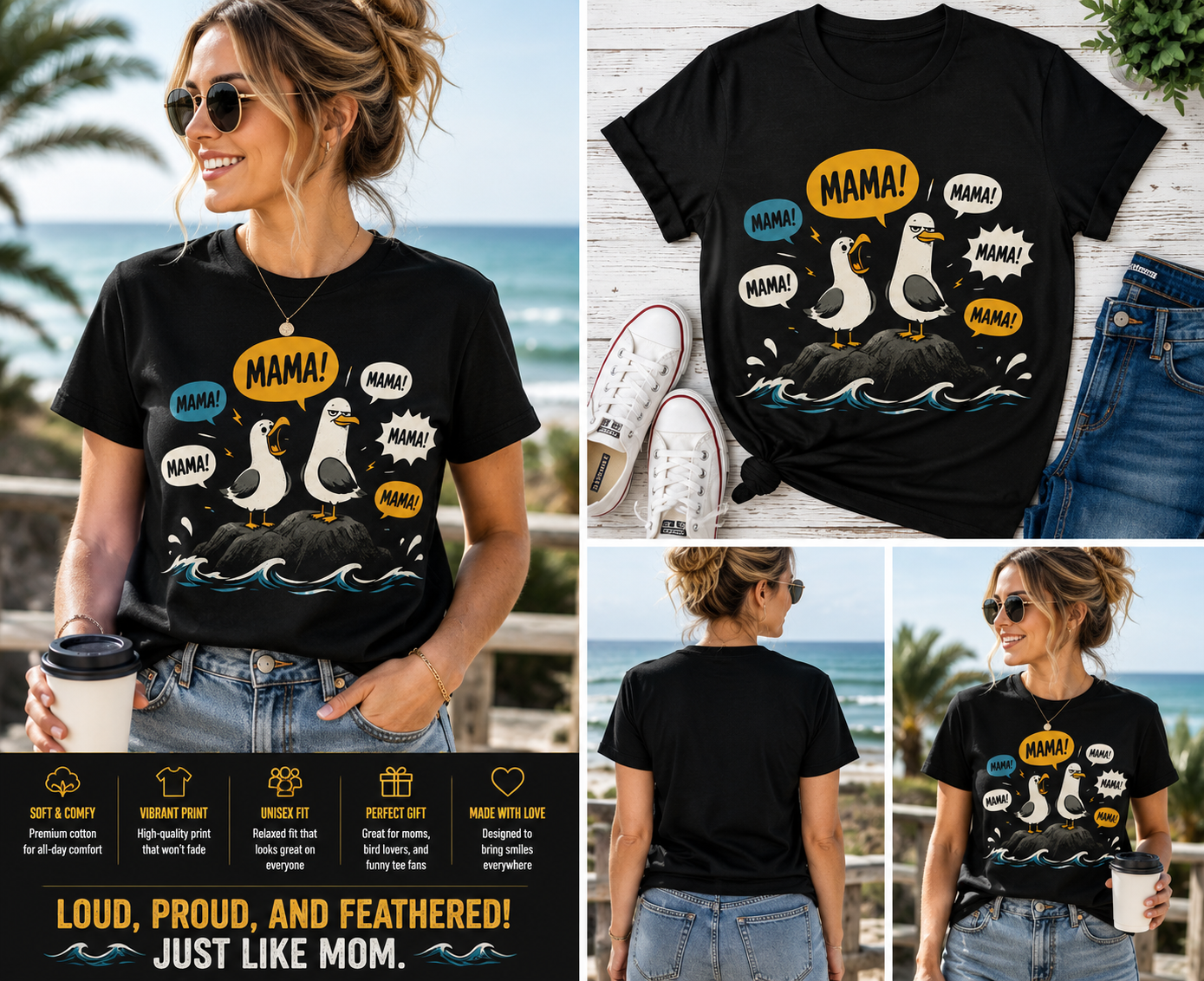 Cute Seagull Mom Shirt – Funny Beach Bird Lover Gift