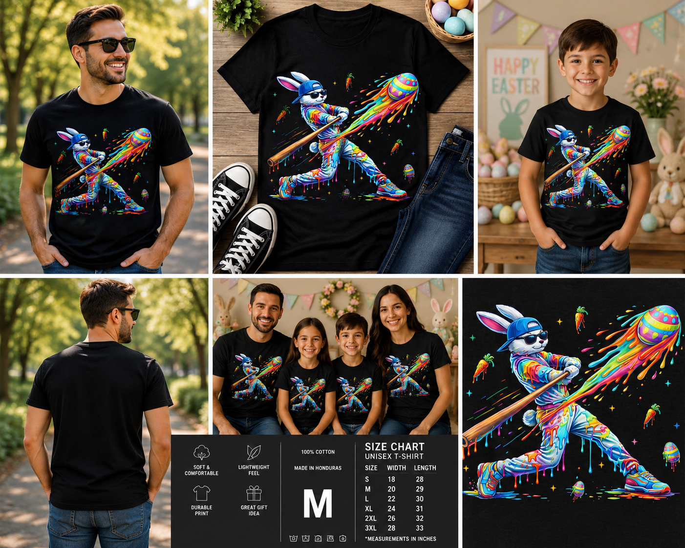 Funny Dripping Easter Bunny Baseball T-Shirt – Colorful Rabbit Batter Graphic Tee for Men, Boys & Kids