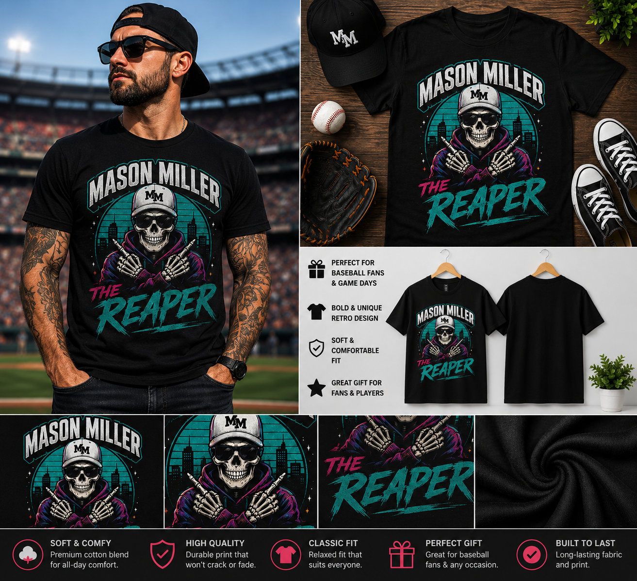 Mason Miller Retro Reaper Sports T-Shirt