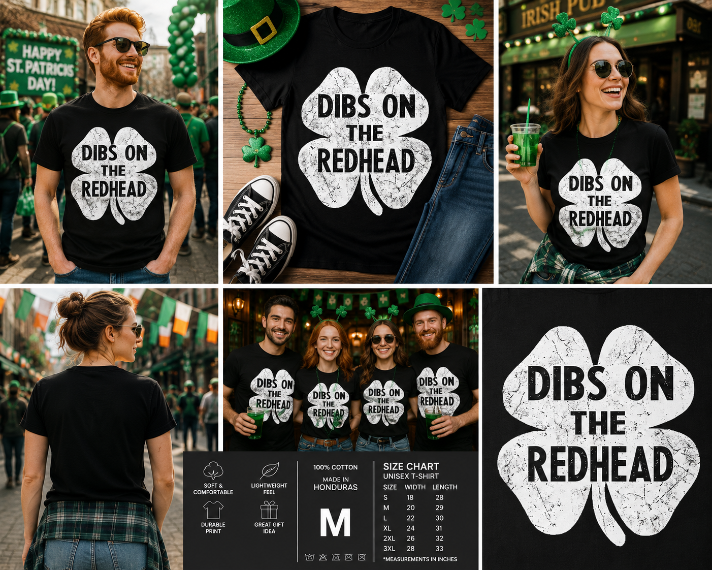 Funny Dibs On The Redhead Shamrock T-Shirt – St. Patrick’s Day Irish Clover Graphic Tee