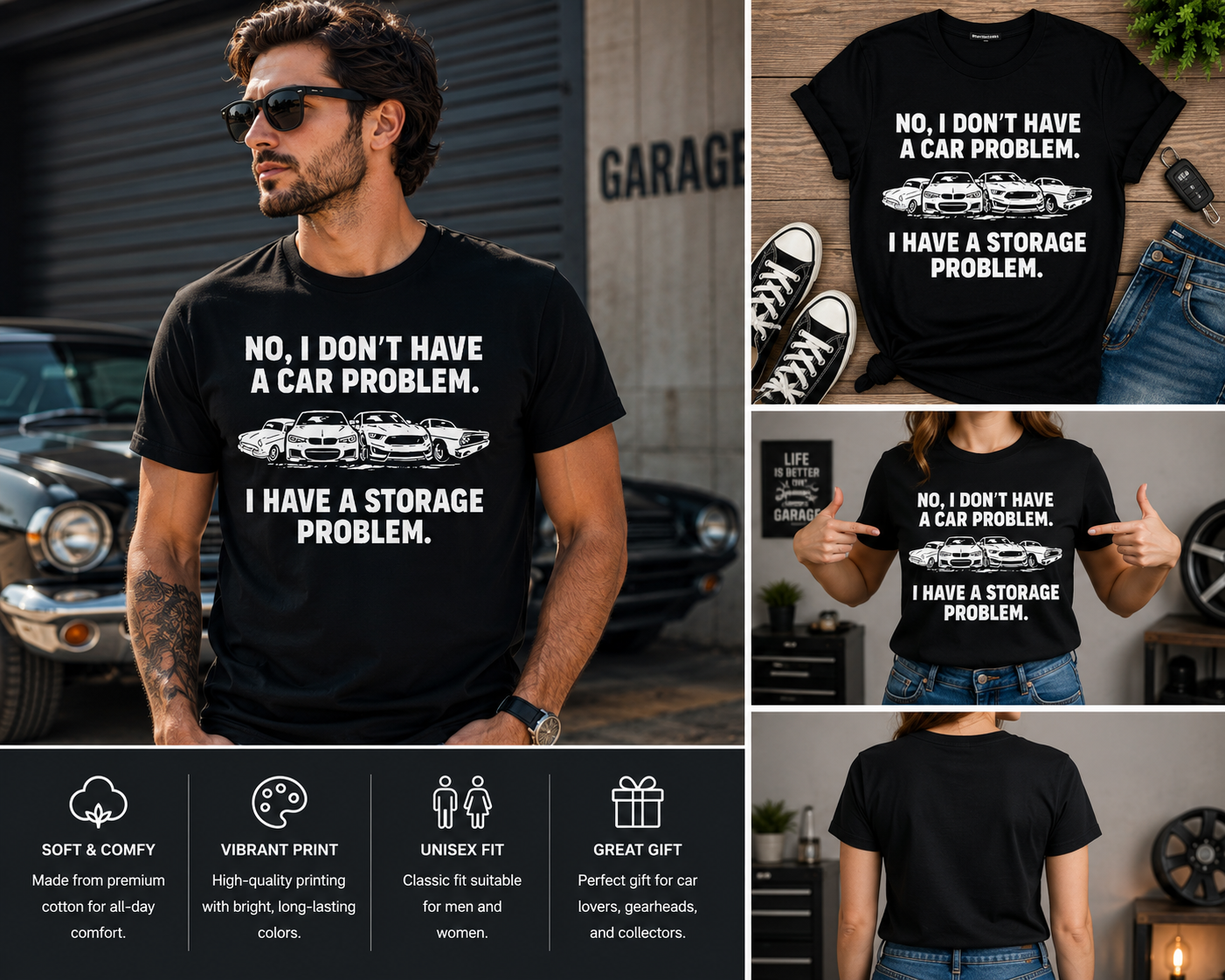 No I Don’t Have a Car Problem Shirt – Funny Car Guy T-Shirt – Car Enthusiast Graphic Tee – I Have a Storage Problem Racing Shirt