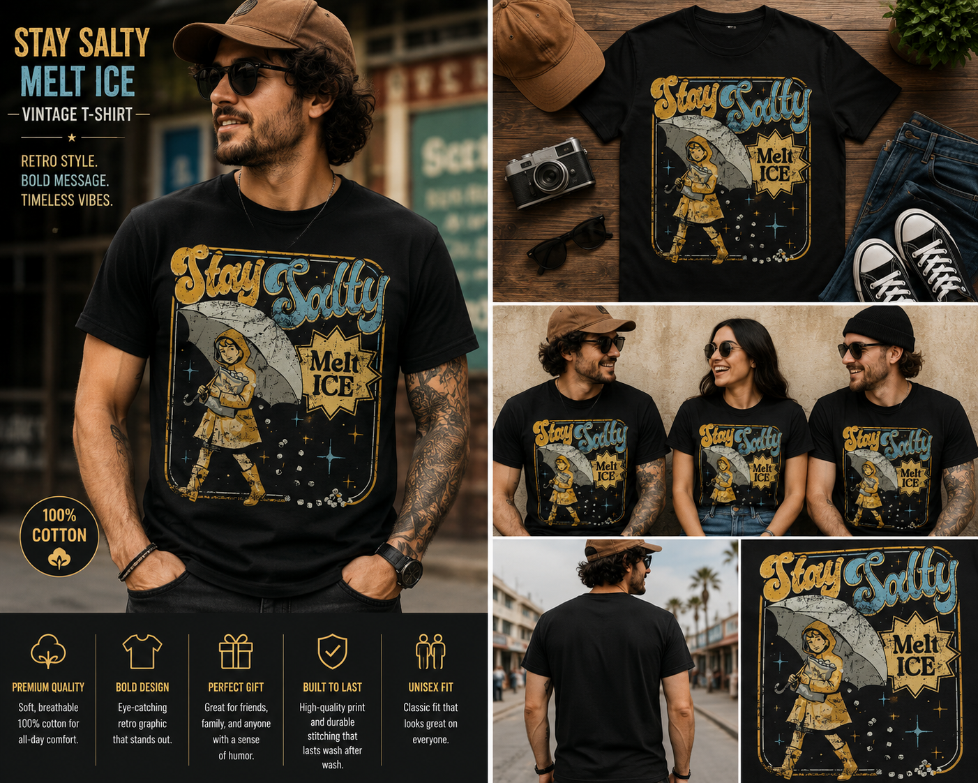 Stay Salty Melt ICE Vintage T-Shirt – Retro Graphic Statement Tee for Men & Women