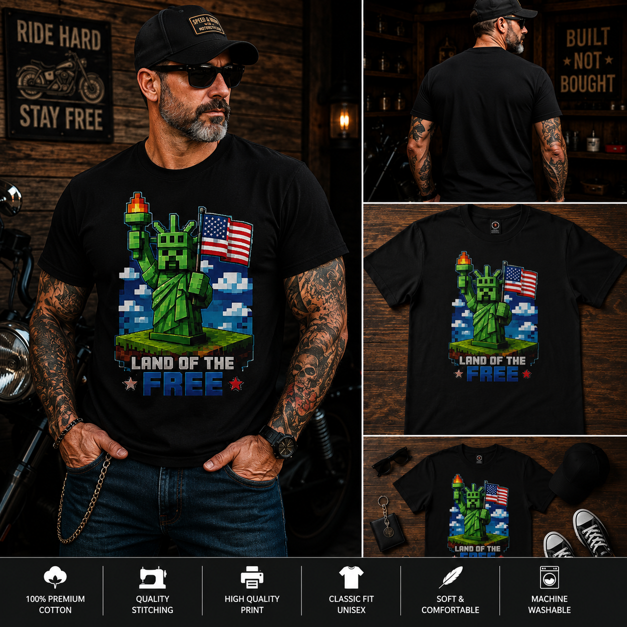 Pixel Statue of Liberty T-Shirt – Land of the Free Patriotic Gamer Graphic Tee