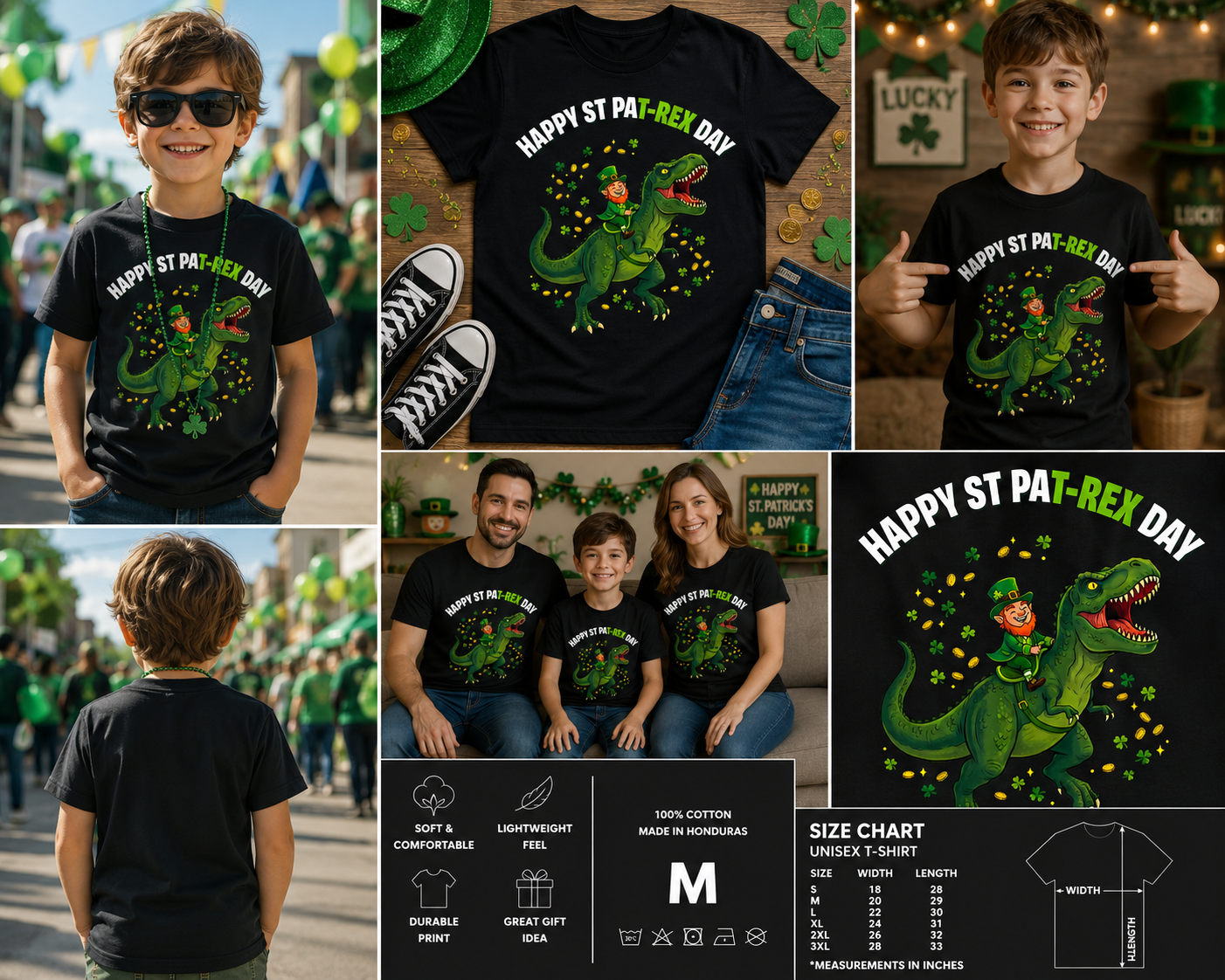 Happy St Pat-Rex Day Funny Dinosaur St. Patrick’s Day T-Shirt for Kids & Boys
