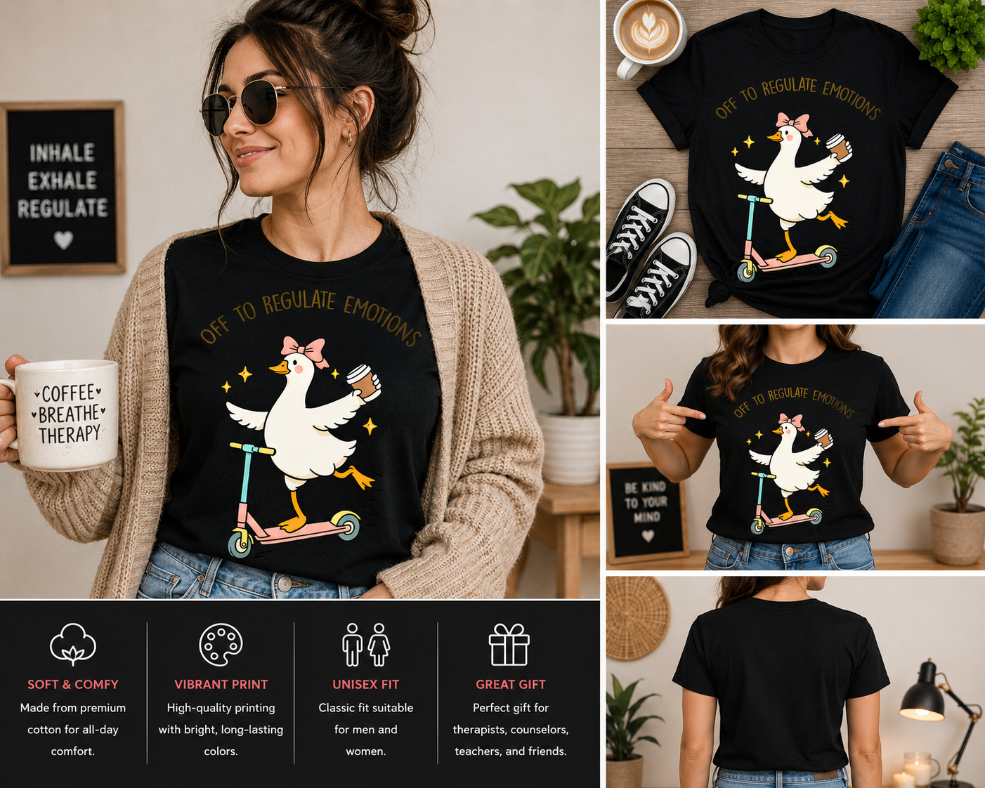 Off To Regulate Emotions Goose Shirt – Funny Mental Health Counselor T-Shirt – Cute Goose Scooter Graphic Tee – Therapist Humor Shirt