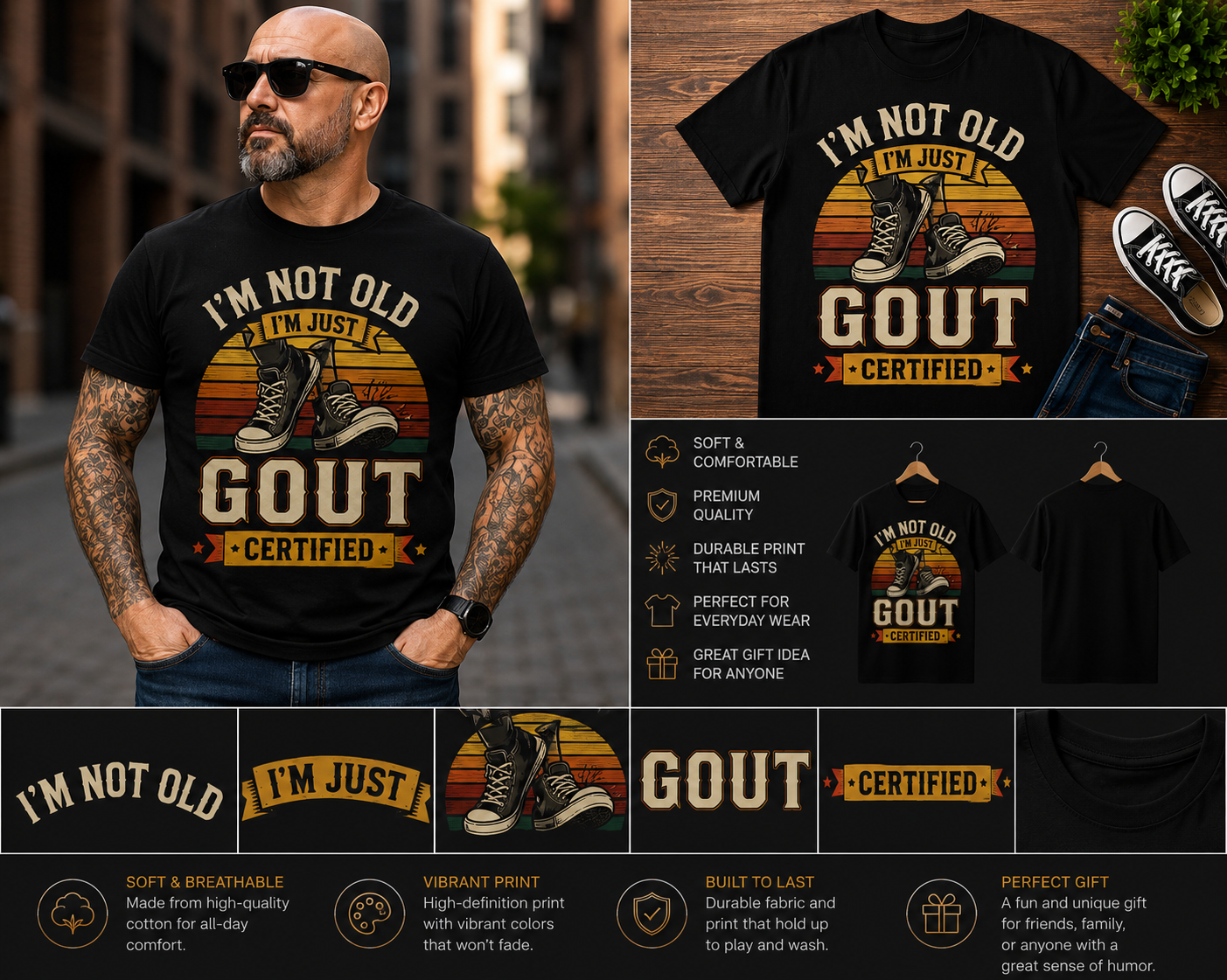 I'm Not Old I'm Just Gout Certified Funny Gout T-Shirt | Vintage Humor Graphic Tee