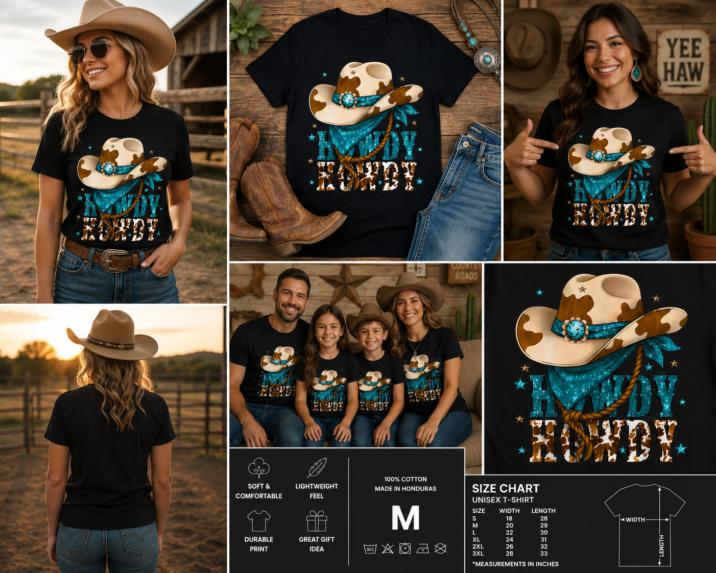 Howdy Cowboy Western Cowgirl Rodeo Graphic T-Shirt for Women & Girls