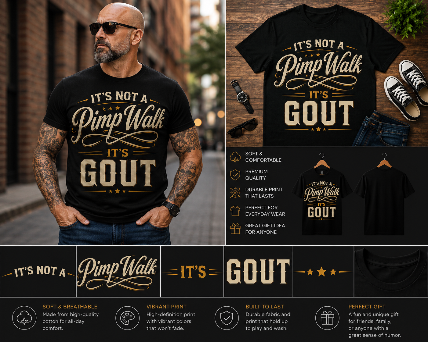 It's Not a Pimp Walk, It's Gout Funny Gout T-Shirt | Vintage Humor Graphic Tee