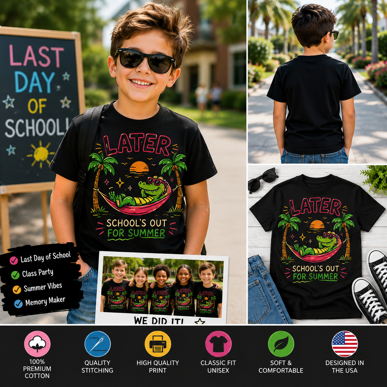 Later Gator School’s Out for Summer Funny Last Day of School Kids T-Shirt