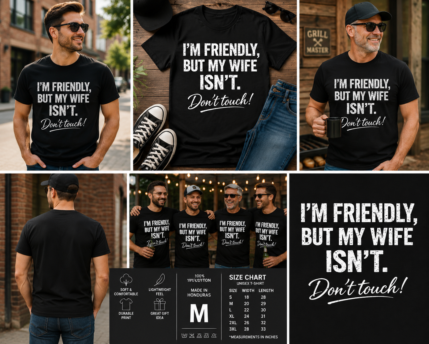 I’m Friendly But My Wife Isn’t Funny Husband T-Shirt – Don’t Touch Graphic Tee