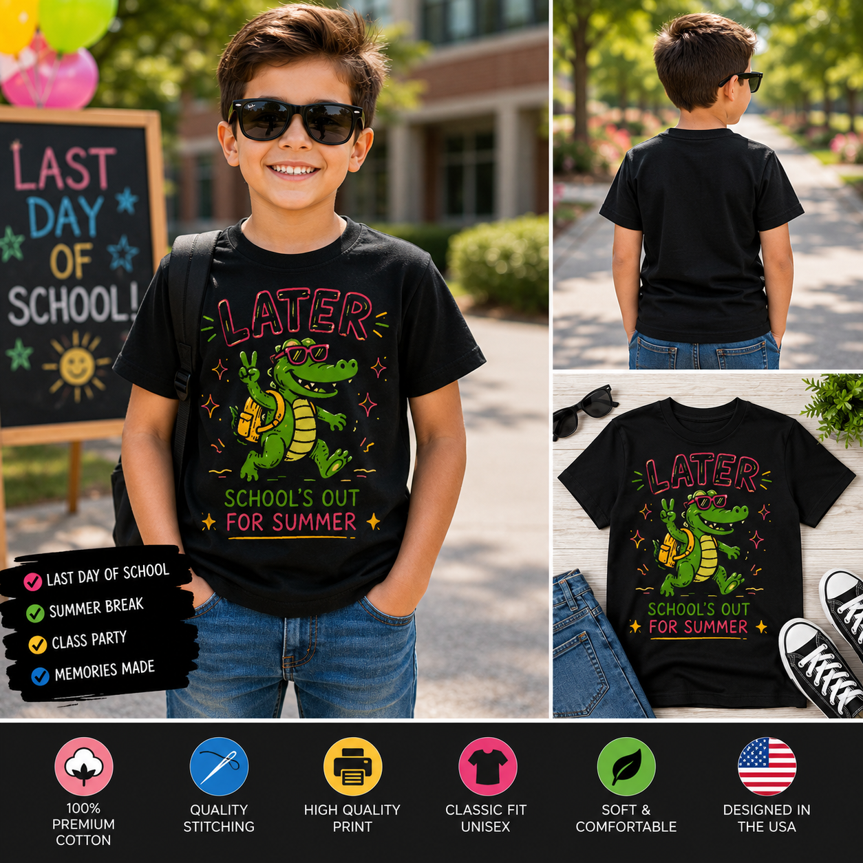 Later Gator School’s Out for Summer Shirt – Funny Last Day of School Alligator Kids T-Shirt