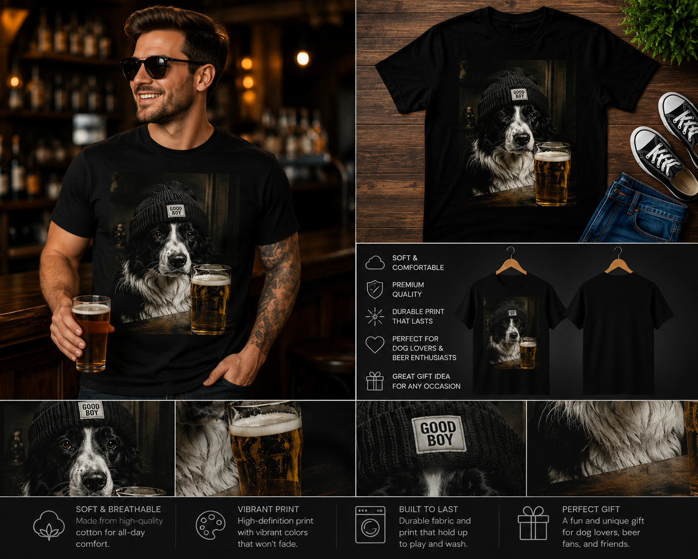 Funny Border Collie Beer Lover T-Shirt – Good Boy Drinking Beer Dog Graphic Tee | Humorous Dog Lover Gift Shirt