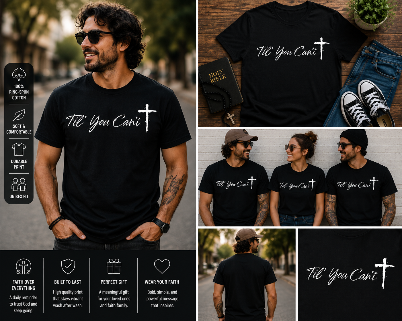 Til You Can’t Christian Cross T-Shirt – Inspirational Faith Based Motivational Tee