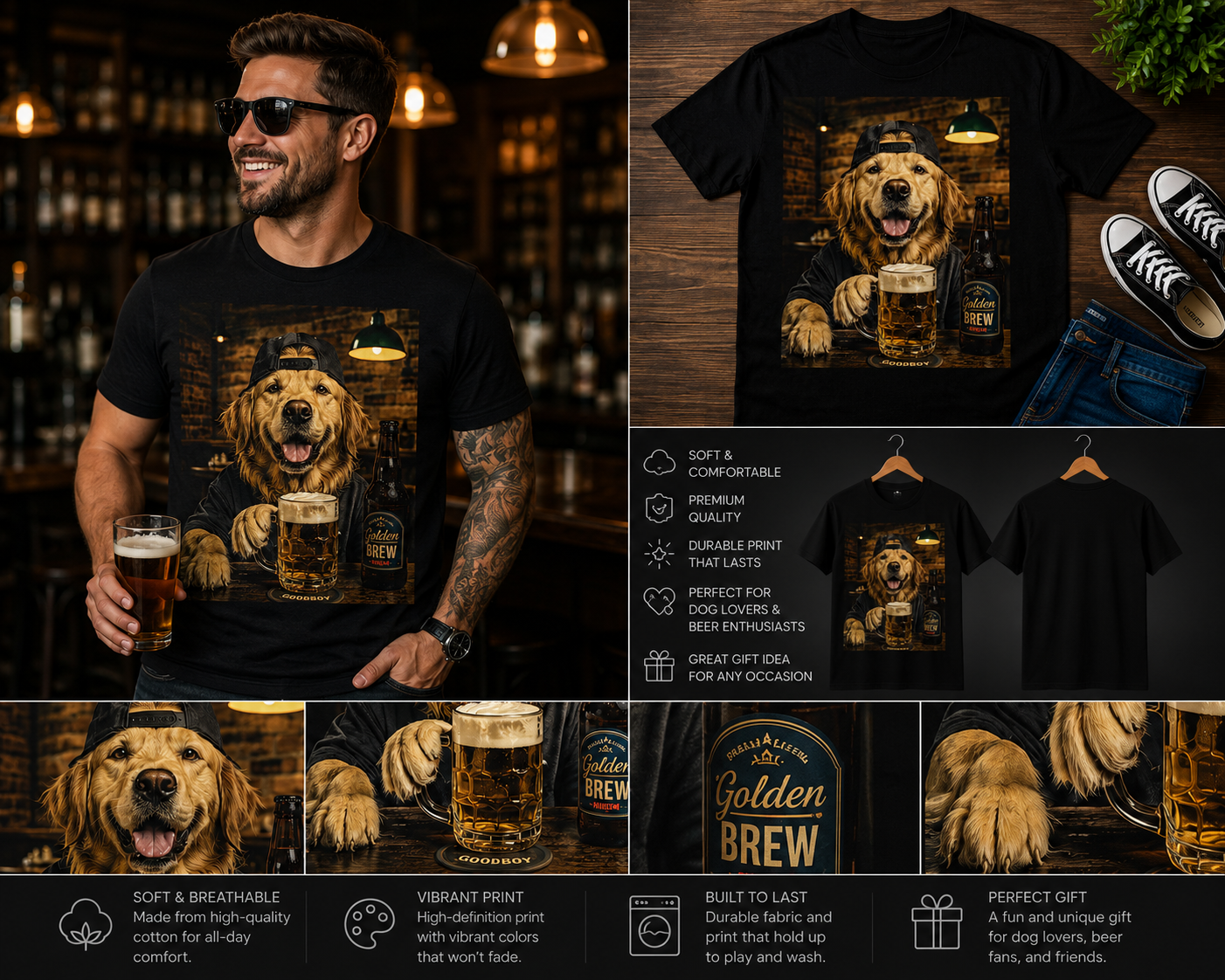 Funny Golden Retriever Beer Lover T-Shirt – Cool Dog Drinking Beer Graphic Tee | Humorous Dog Lover Gift Shirt