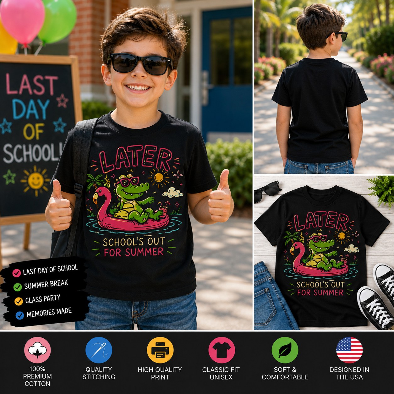 Later Gator School’s Out for Summer Shirt – Funny Last Day of School Alligator Kids T-Shirt