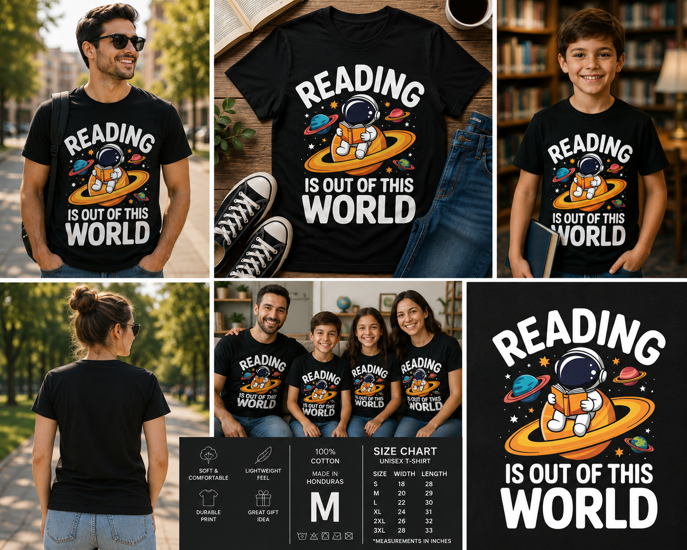 Reading Is Out of This World Astronaut Book Lover T-Shirt – Funny Space Reader Graphic Tee