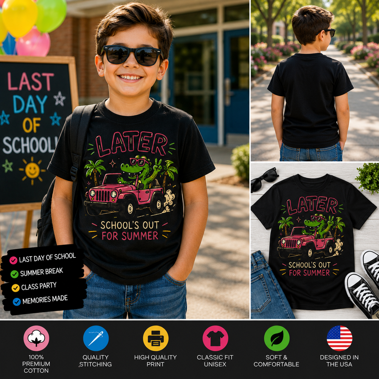 Later Gator School’s Out for Summer Jeep Shirt – Funny Last Day of School Alligator Kids T-Shirt