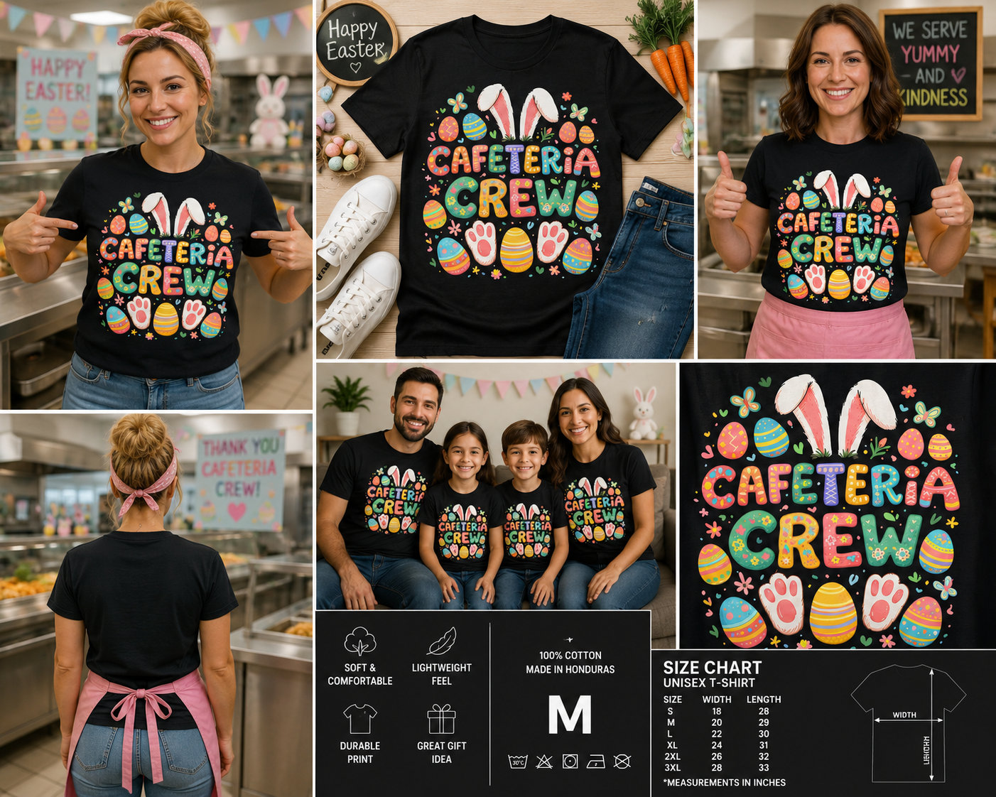 Cute Cafeteria Crew Easter Bunny T-Shirt – Funny Lunch Lady Easter Graphic Tee