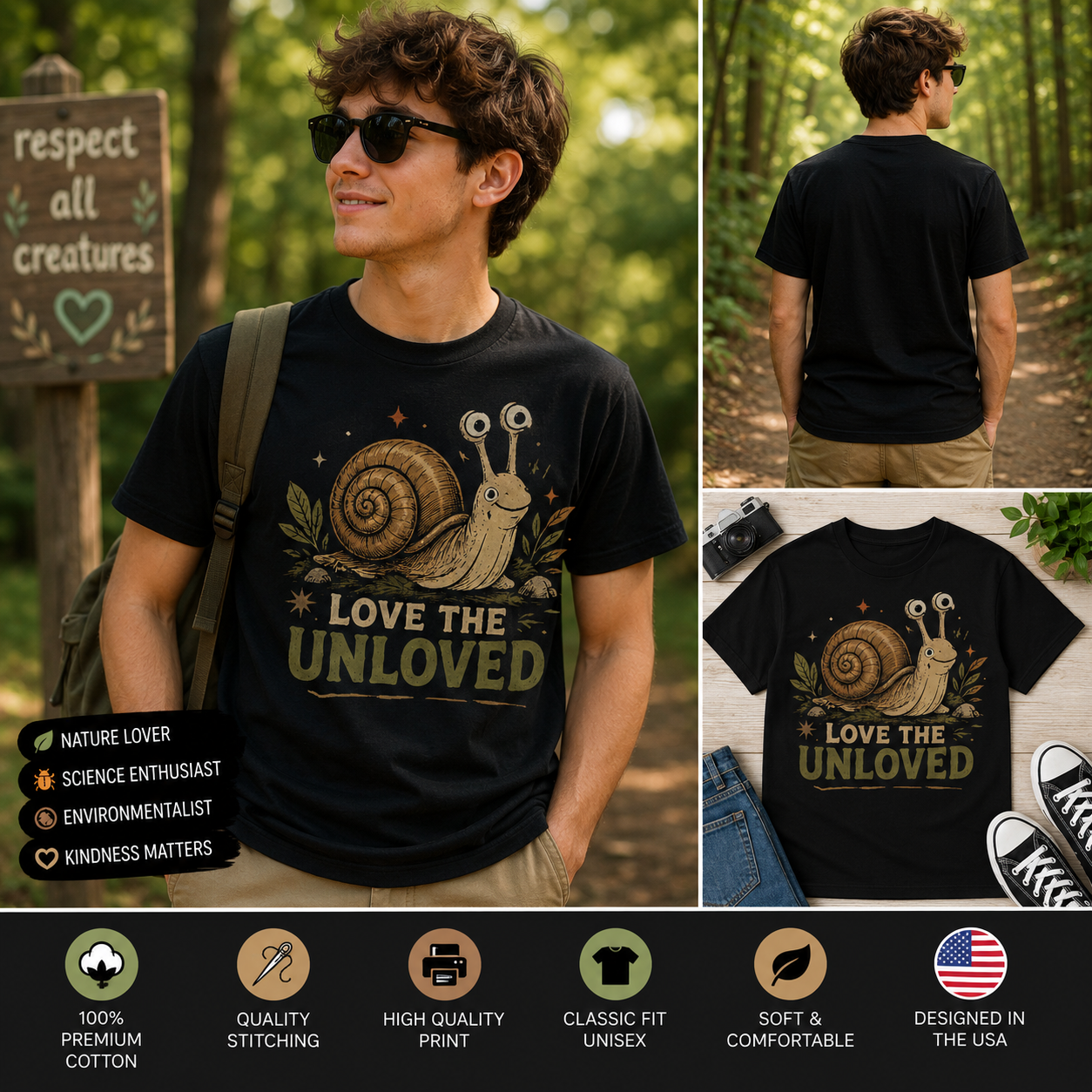 Love The Unloved Snail Shirt – Cute Entomology Science Nature Lover Graphic T-Shirt