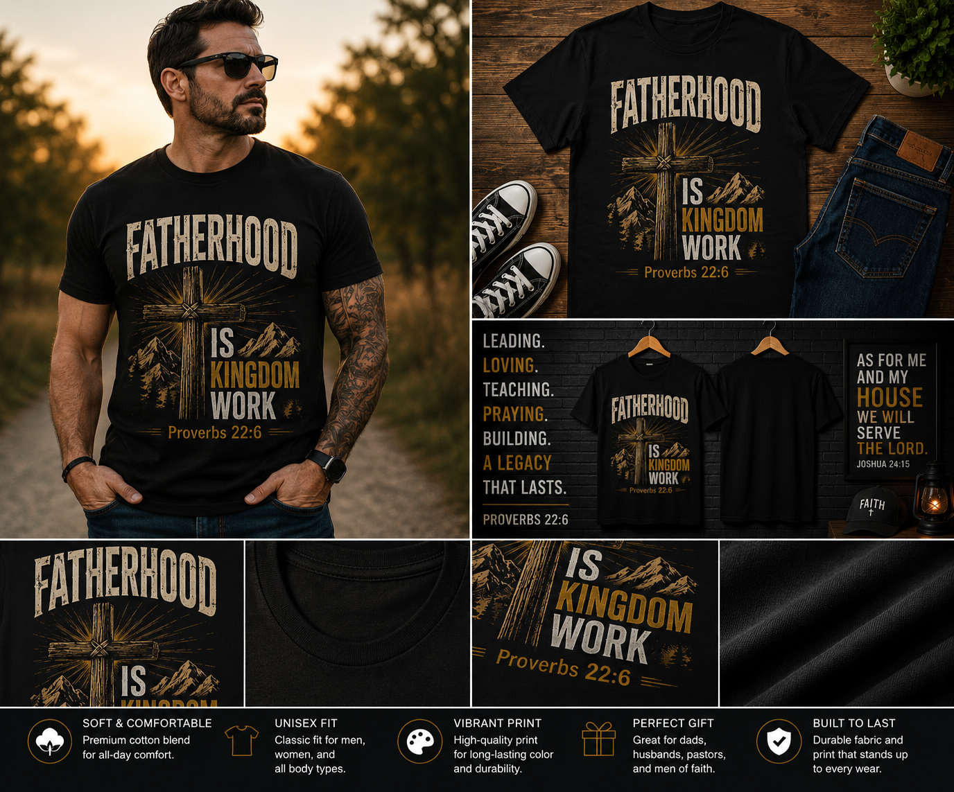 Fatherhood Is Kingdom Work Christian Dad T-Shirt | Proverbs 22:6 Faith-Based Father’s Day Gift Tee