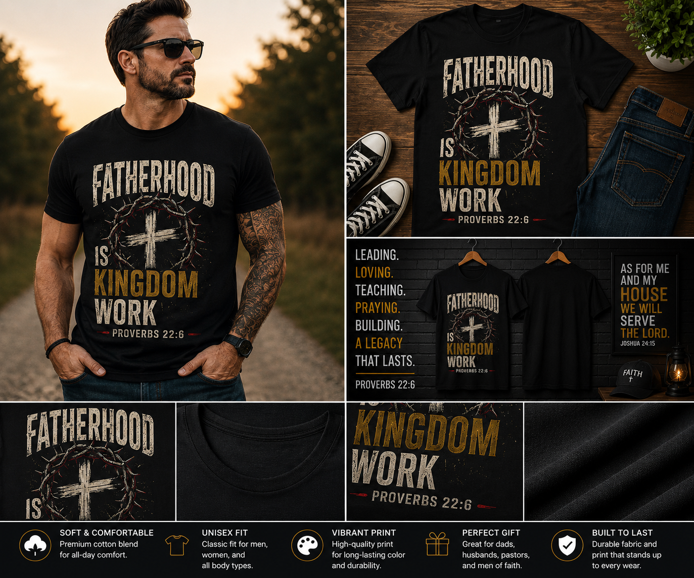 Fatherhood Is Kingdom Work Christian Dad T-Shirt | Proverbs 22:6 Faith-Based Father’s Day Gift Tee