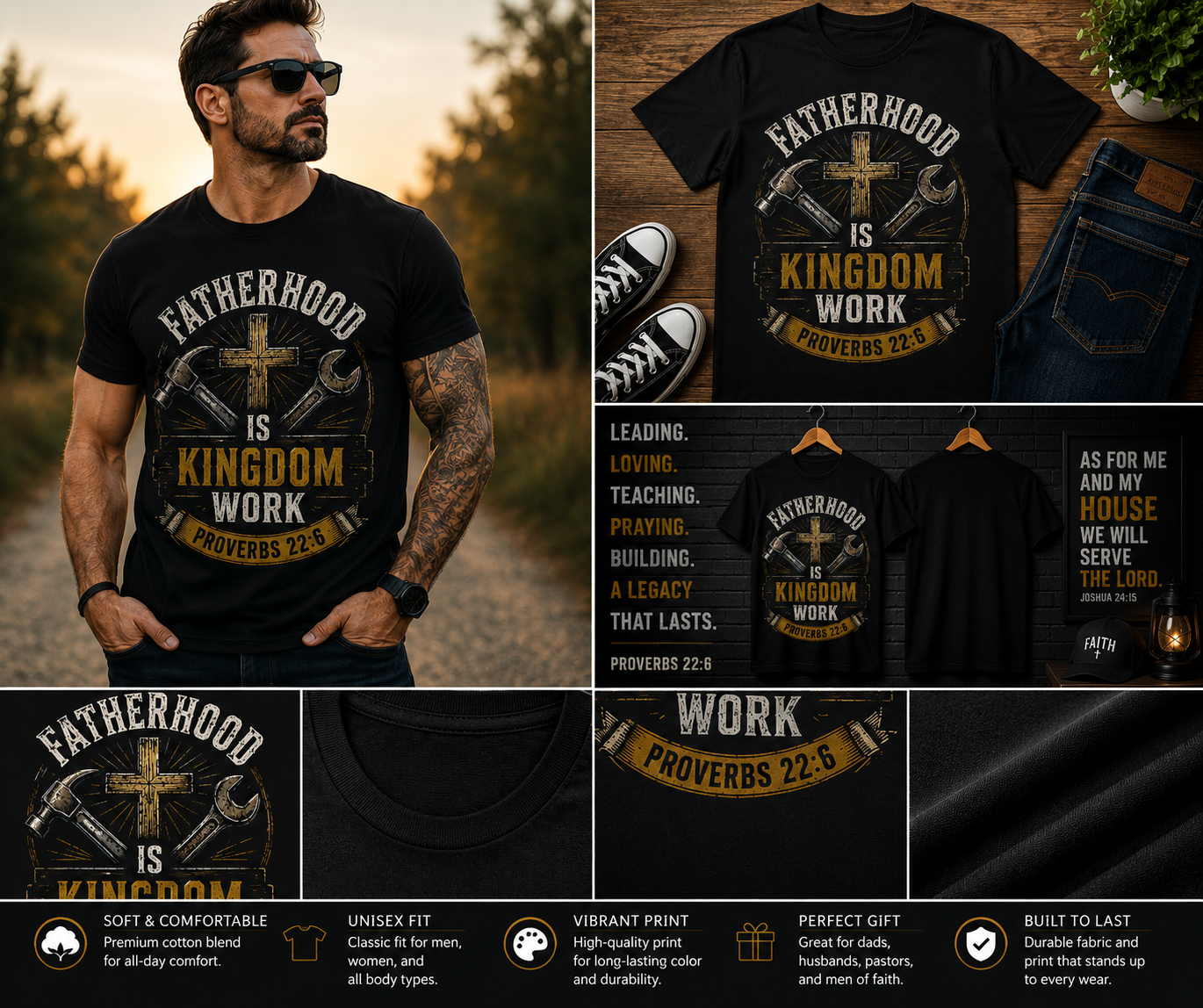 Fatherhood Is Kingdom Work Christian Dad T-Shirt | Proverbs 22:6 Faith-Based Father’s Day Gift for Christian Fathers