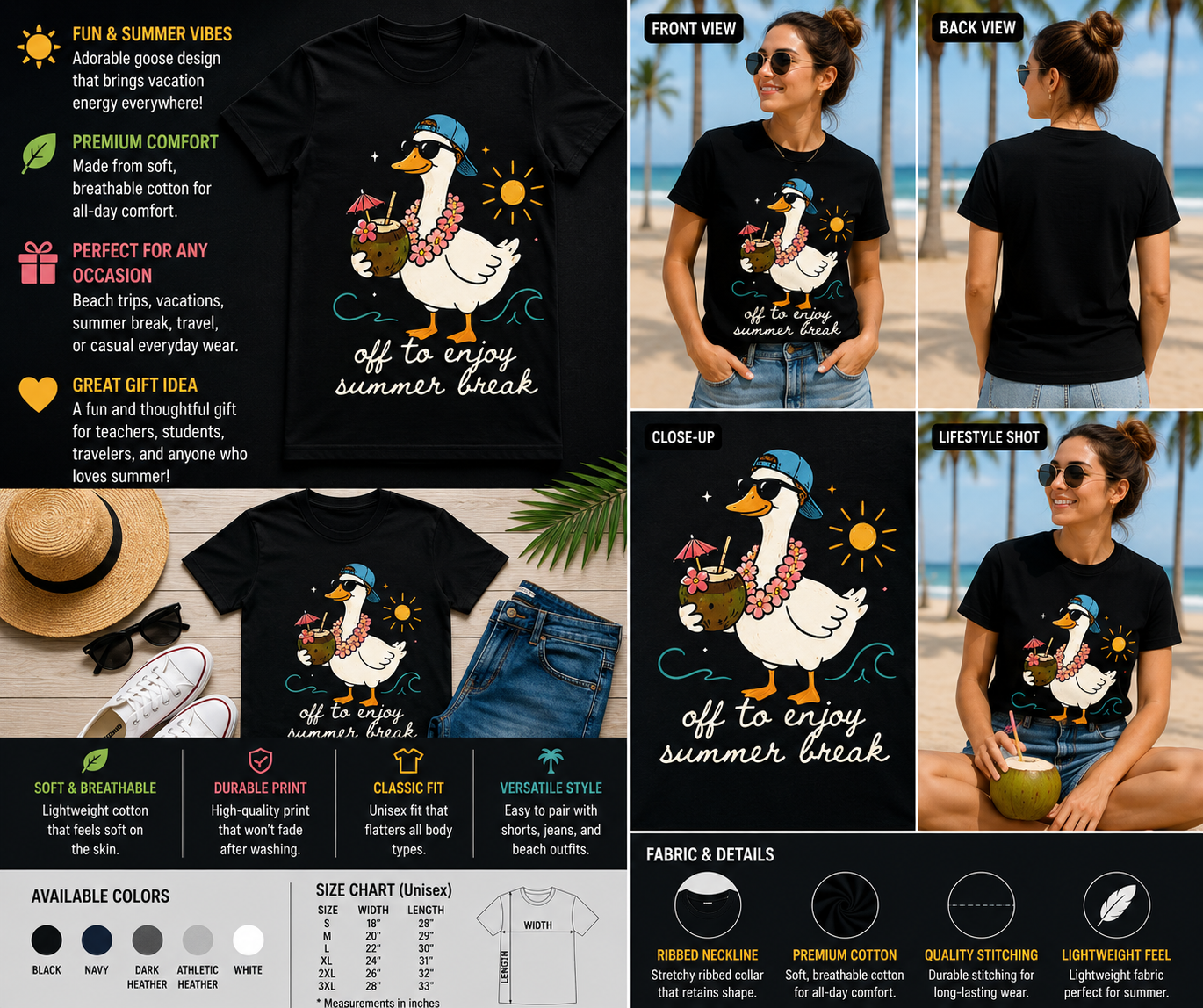 Off To Enjoy Summer Break Tropical Goose Vacation T-Shirt
