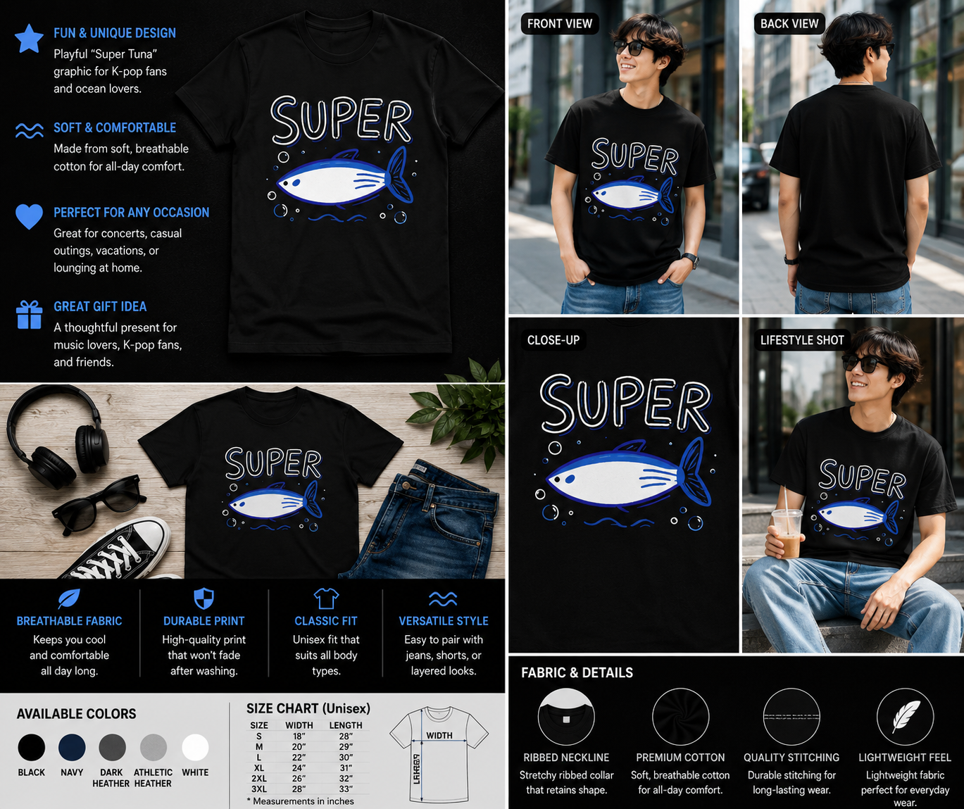 Super Tuna Fish Graphic T-Shirt – Funny Kpop Inspired Fan Tee