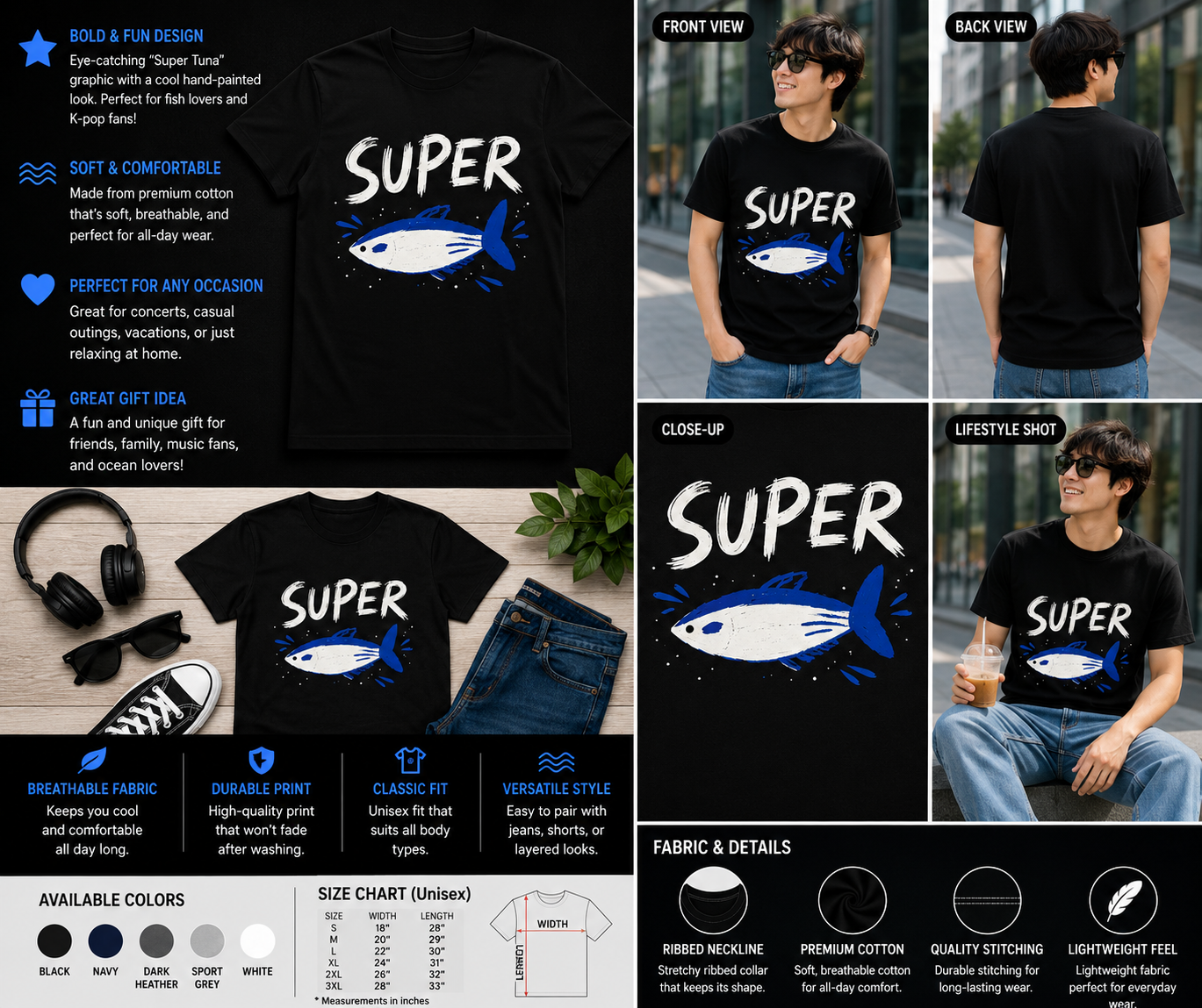 Super Tuna Minimalist Fish Graphic T-Shirt – Funny Ocean Inspired Tee