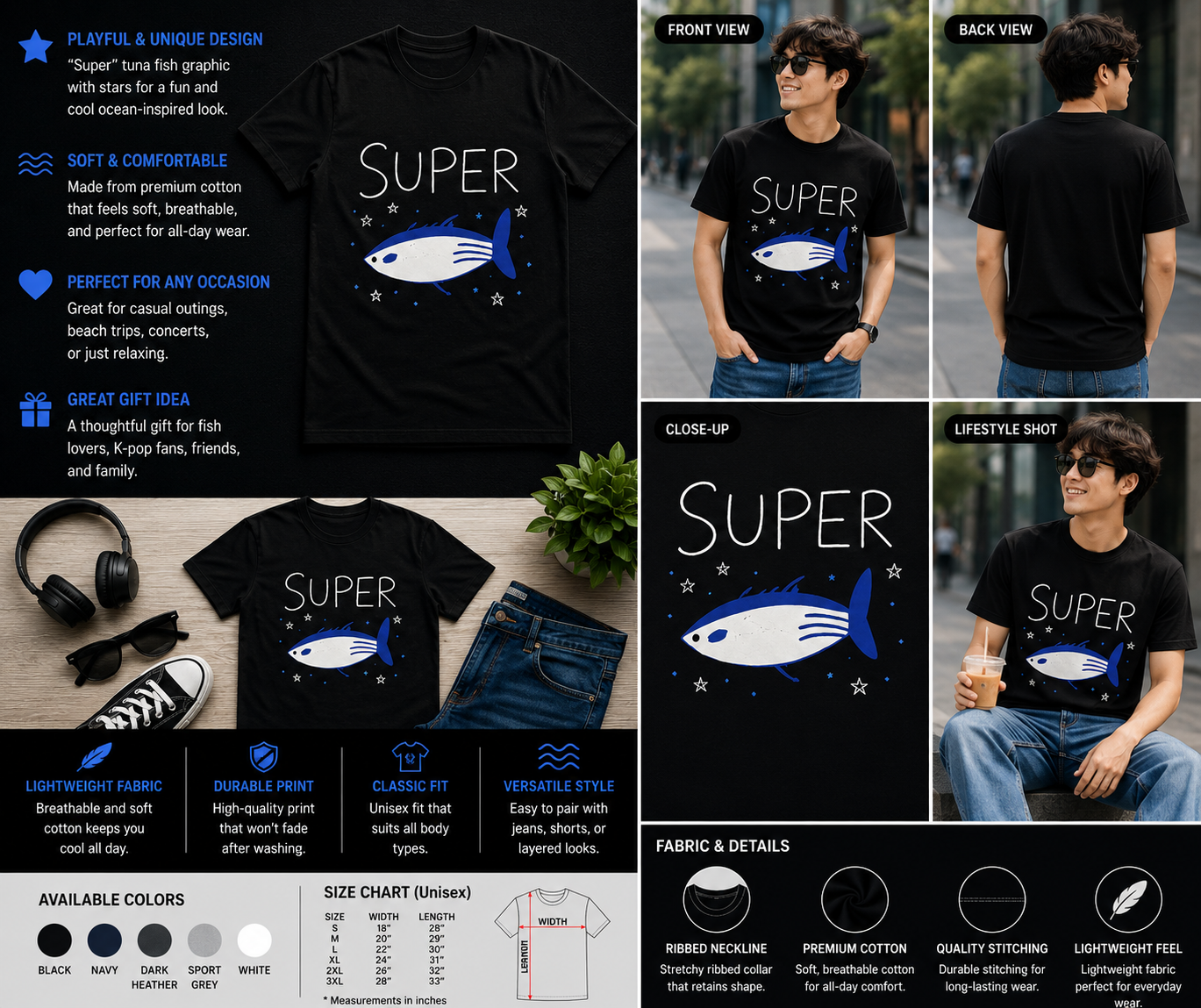 Super Tuna Fish Graphic T-Shirt – Minimal Ocean Style Tee