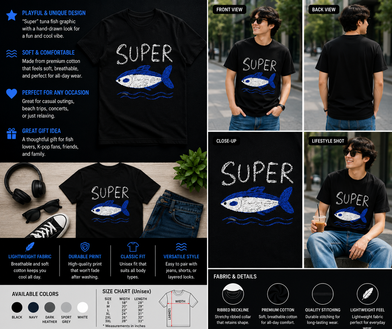 Super Tuna Fish Graphic T-Shirt – Minimal Vintage Ocean Tee