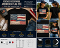 Vintage Patchwork American Flag Patriotic Graphic T-Shirt