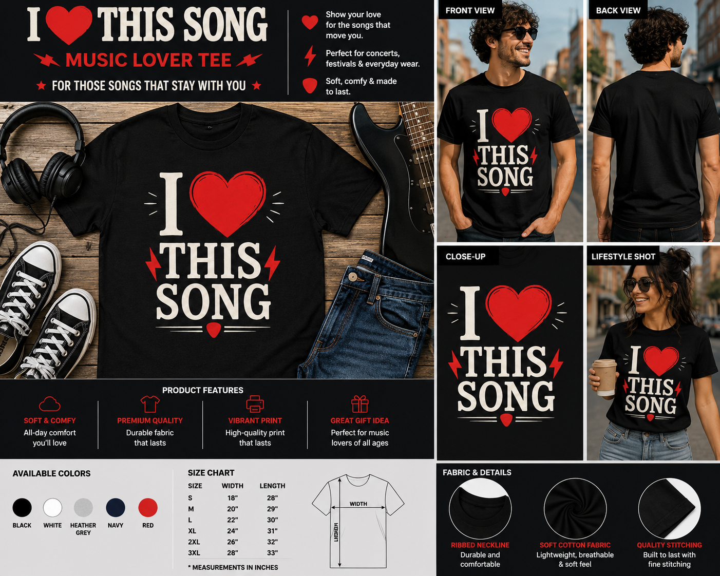 I Heart This Song Minimalist Music Lover Graphic T-Shirt