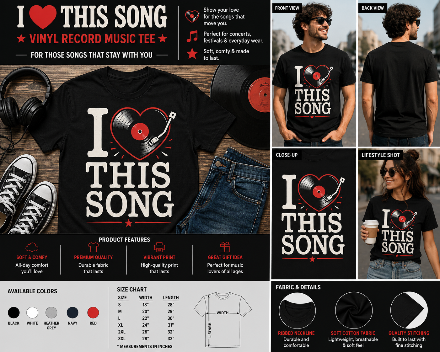 I Heart This Song Vinyl Record Music Lover Graphic T-Shirt