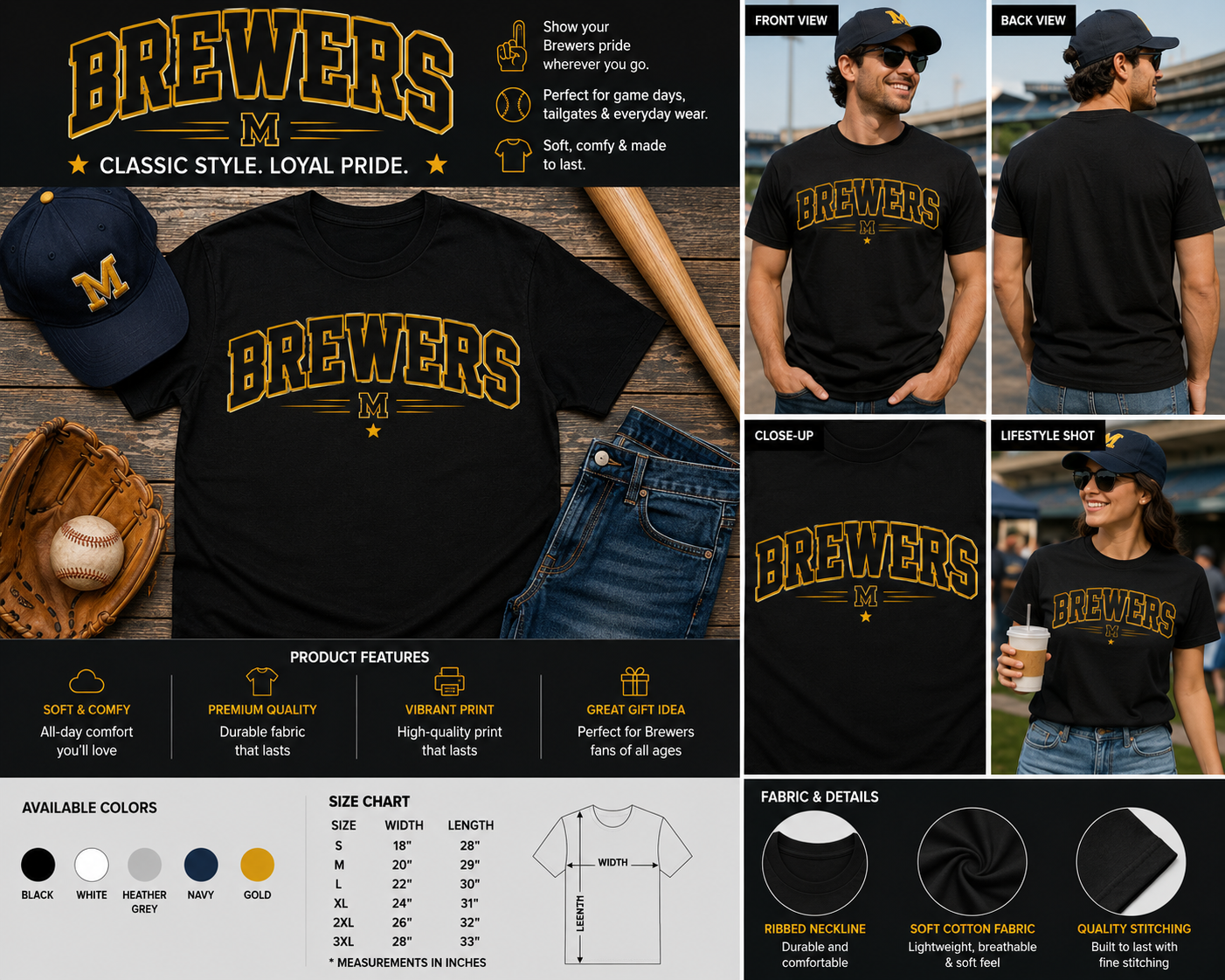Brewers Vintage Baseball Fan Graphic T-Shirt for Men Women & Kids