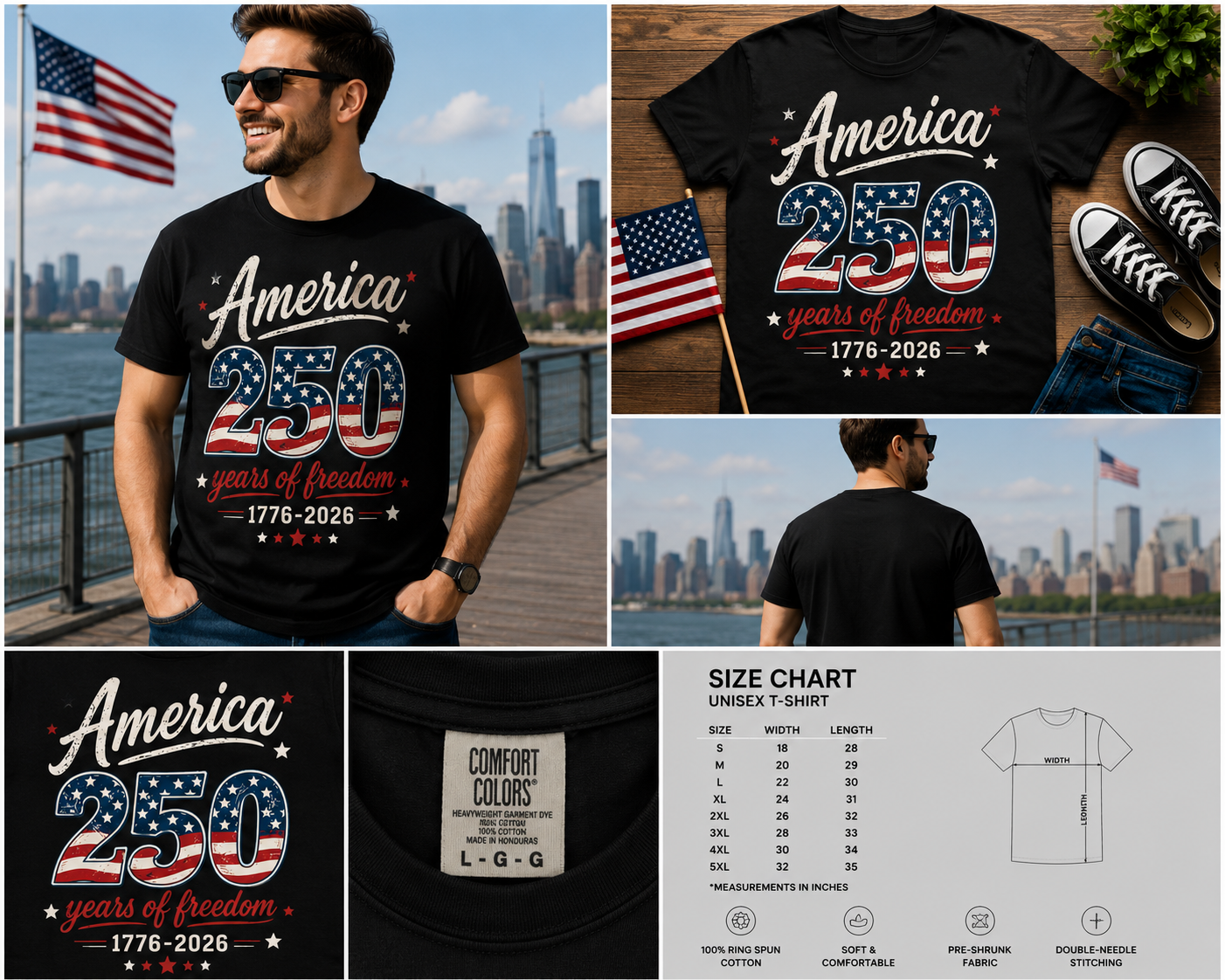 America 250 Years of Freedom Shirt, Patriotic USA 1776–2026 T-Shirt, 4th of July Semiquincentennial Tee