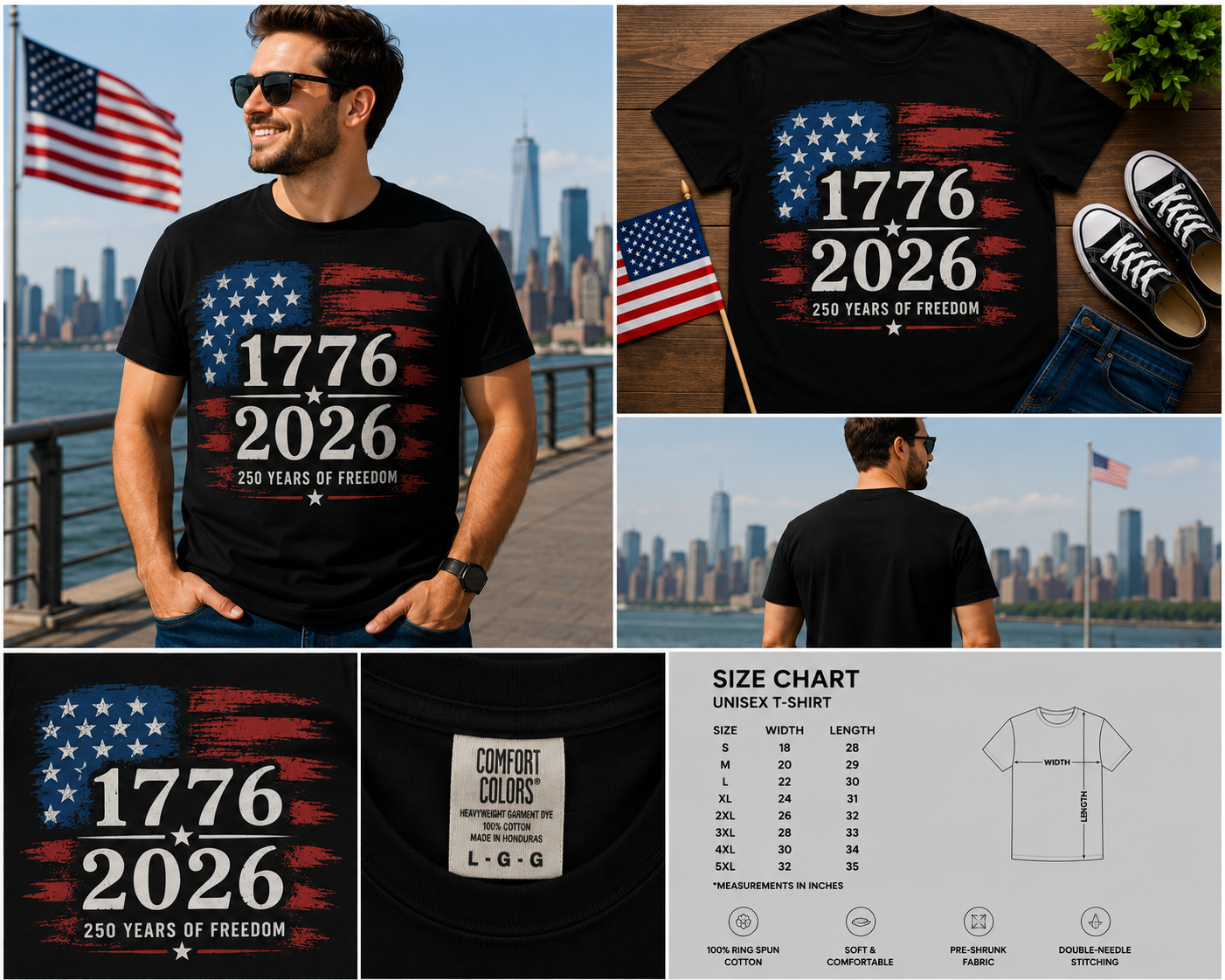 1776–2026 American 250th Anniversary Shirt, USA 250 Years of Freedom Patriotic T-Shirt, Semiquincentennial Celebration Tee