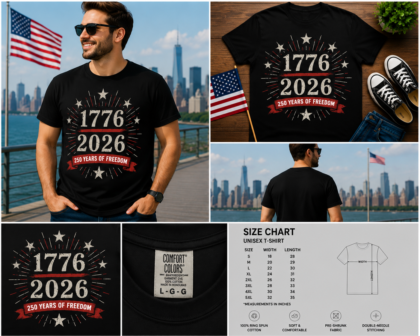 American 250th Anniversary T-Shirt 1776–2026 | 250 Years of Freedom Patriotic USA Tee | Semiquincentennial Celebration Shirt