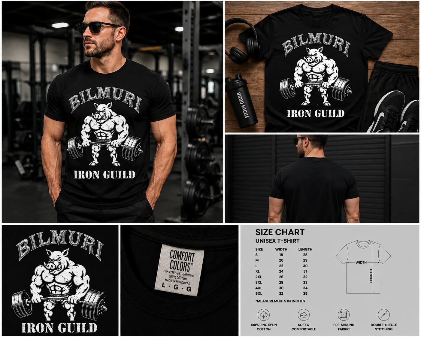 Bilmuri Iron Guild Wild Boar Weightlifting Gym T-Shirt