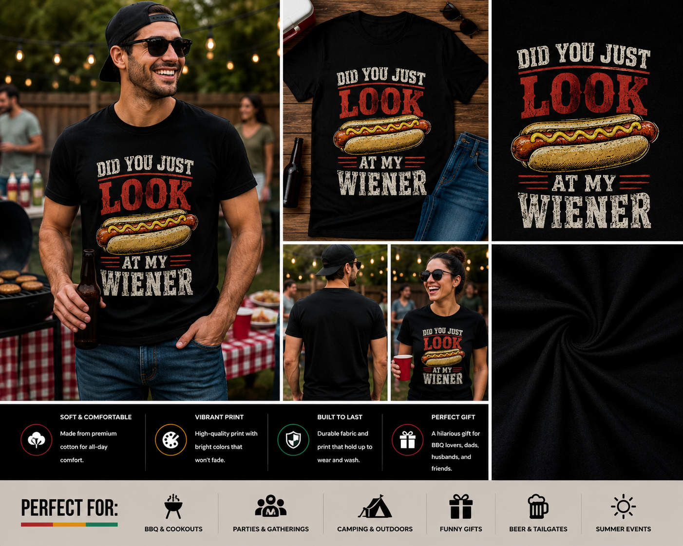 Did You Just Look At My Wiener T-Shirt Funny Hot Dog Shirt | BBQ Grill Humor Graphic Tee for Men & Women