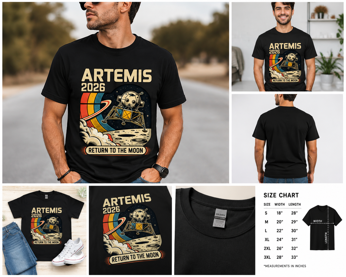 Artemis 2026 Return To The Moon T-Shirt, Retro NASA Moon Landing Tee, Space Exploration Graphic Shirt, Sci Fi Vintage Astronaut T