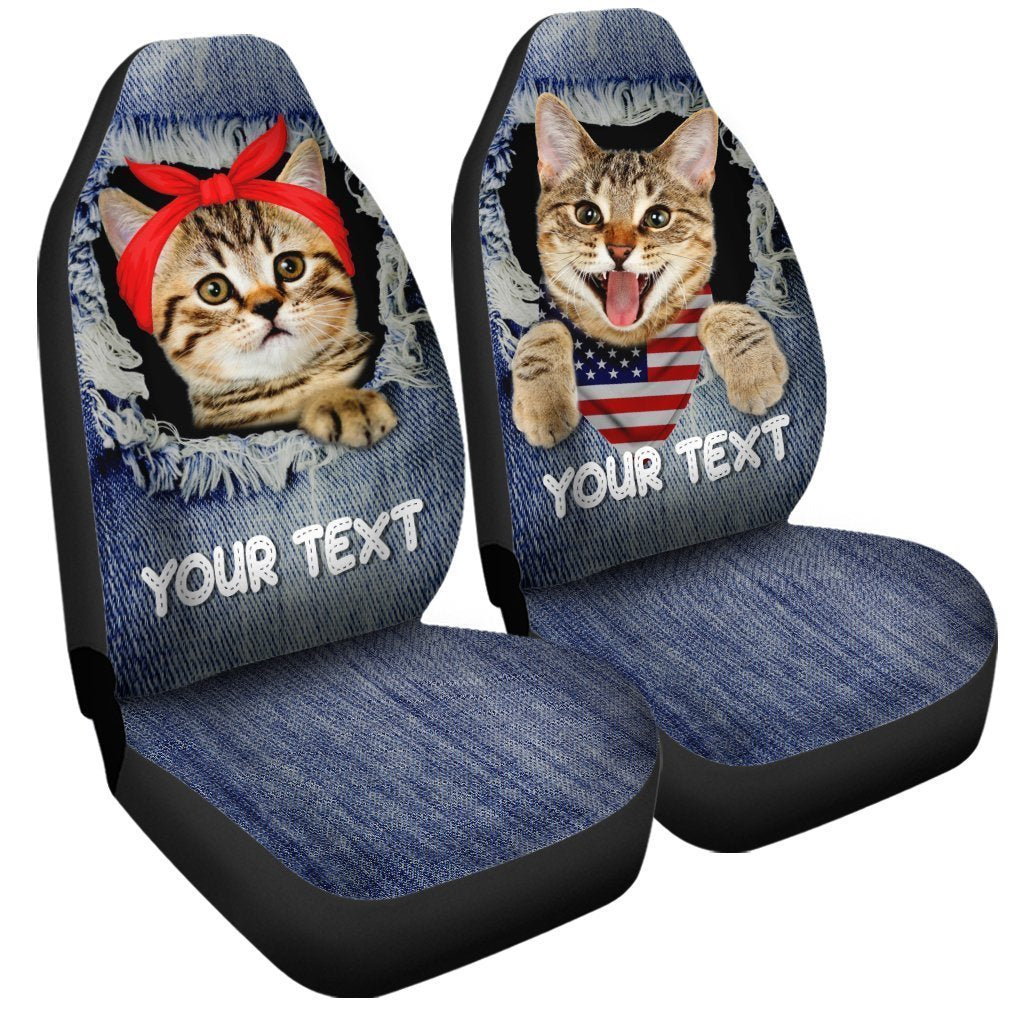 Personalized American Short Hair Cat Car Seat Covers Custom Couple Cat Car Accessories